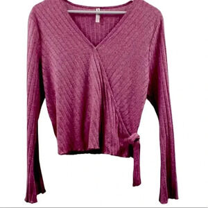 Xhilaration pink ribbed knit wrap top 90s y2k style clueless